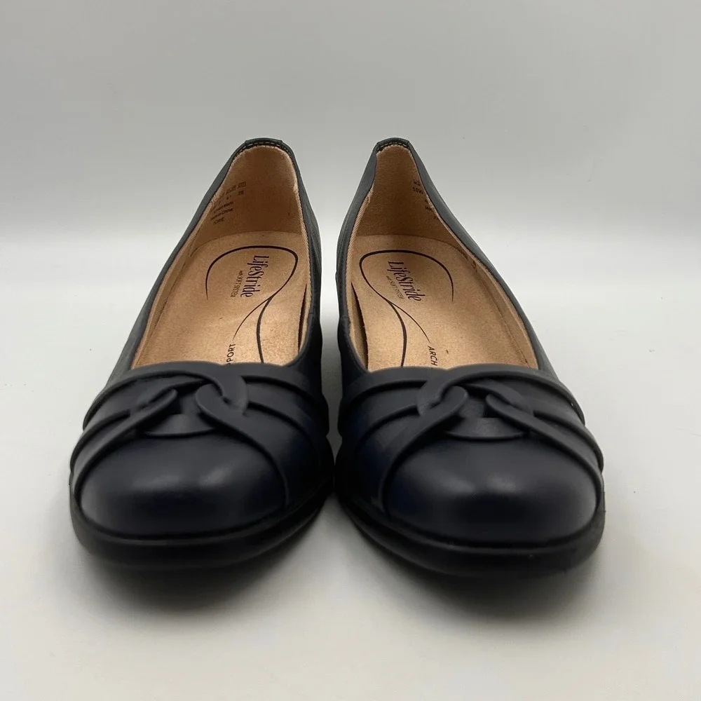 LifeStride‎ Jorie Wedge Pumps Women 10W Navy Blue Knotted Comfort Career Classic